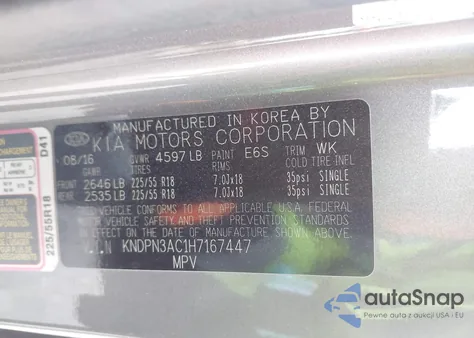 2017 Kia Sportage Ex z USA, uszkodzony, nr VIN KNDPN3AC1H7167447